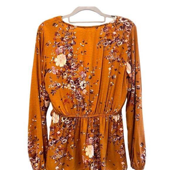 Maurices Long Sleeve Floral Crochet Wrap V-Neck Blouse Top Rust Orange Small - Picture 3 of 8